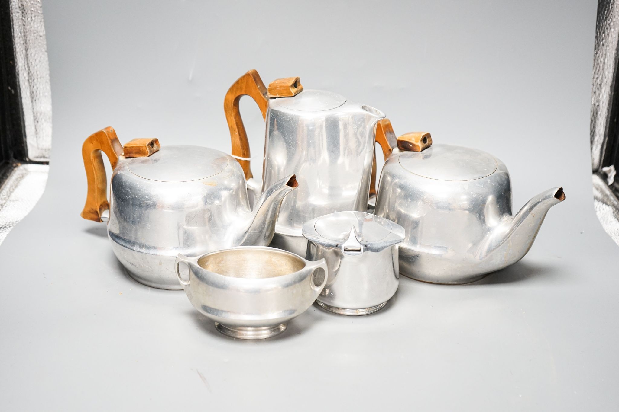 A Picquot ware aluminium 5-piece tea set